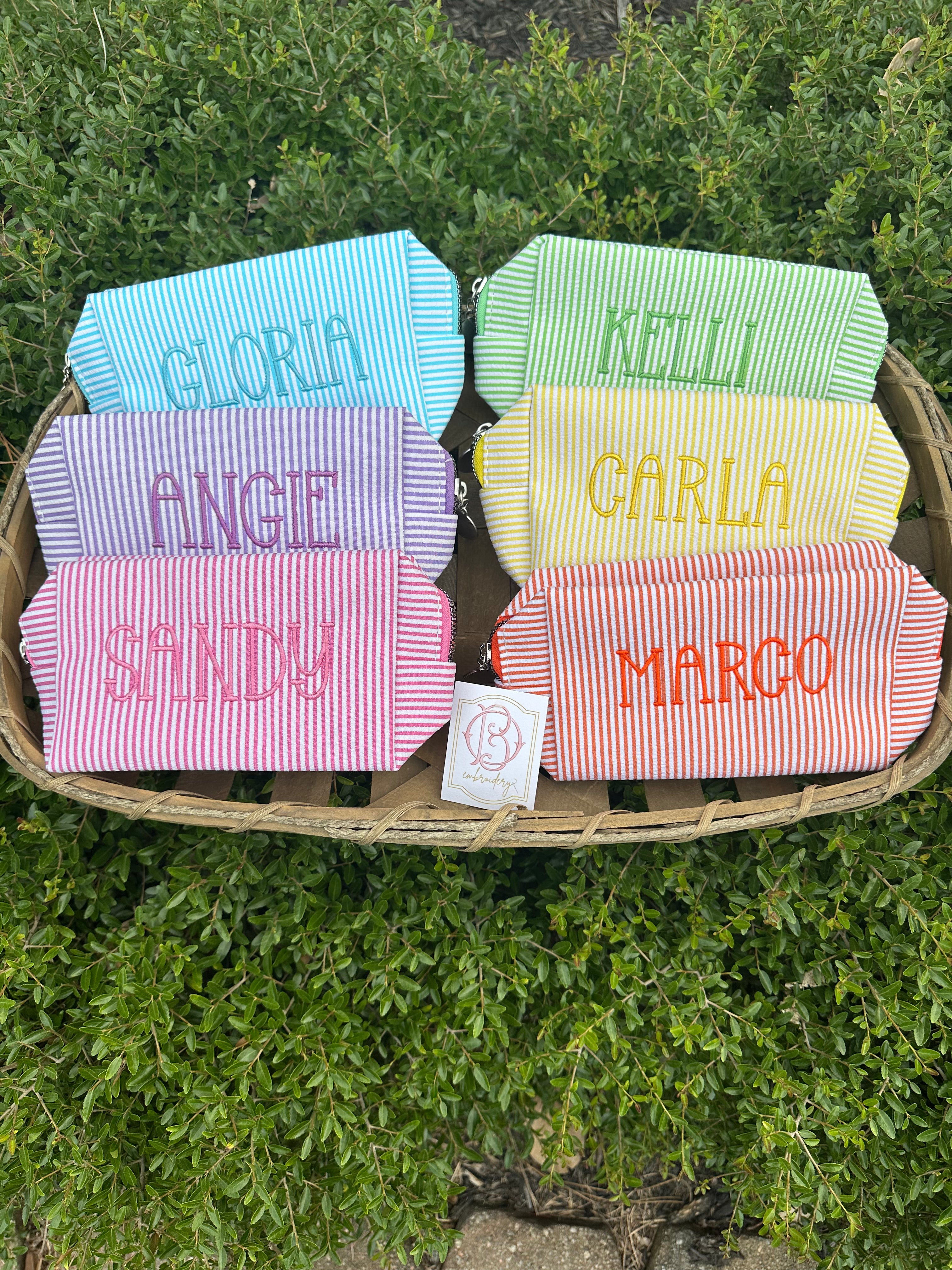 Personalized Embroidered Striped Pouch