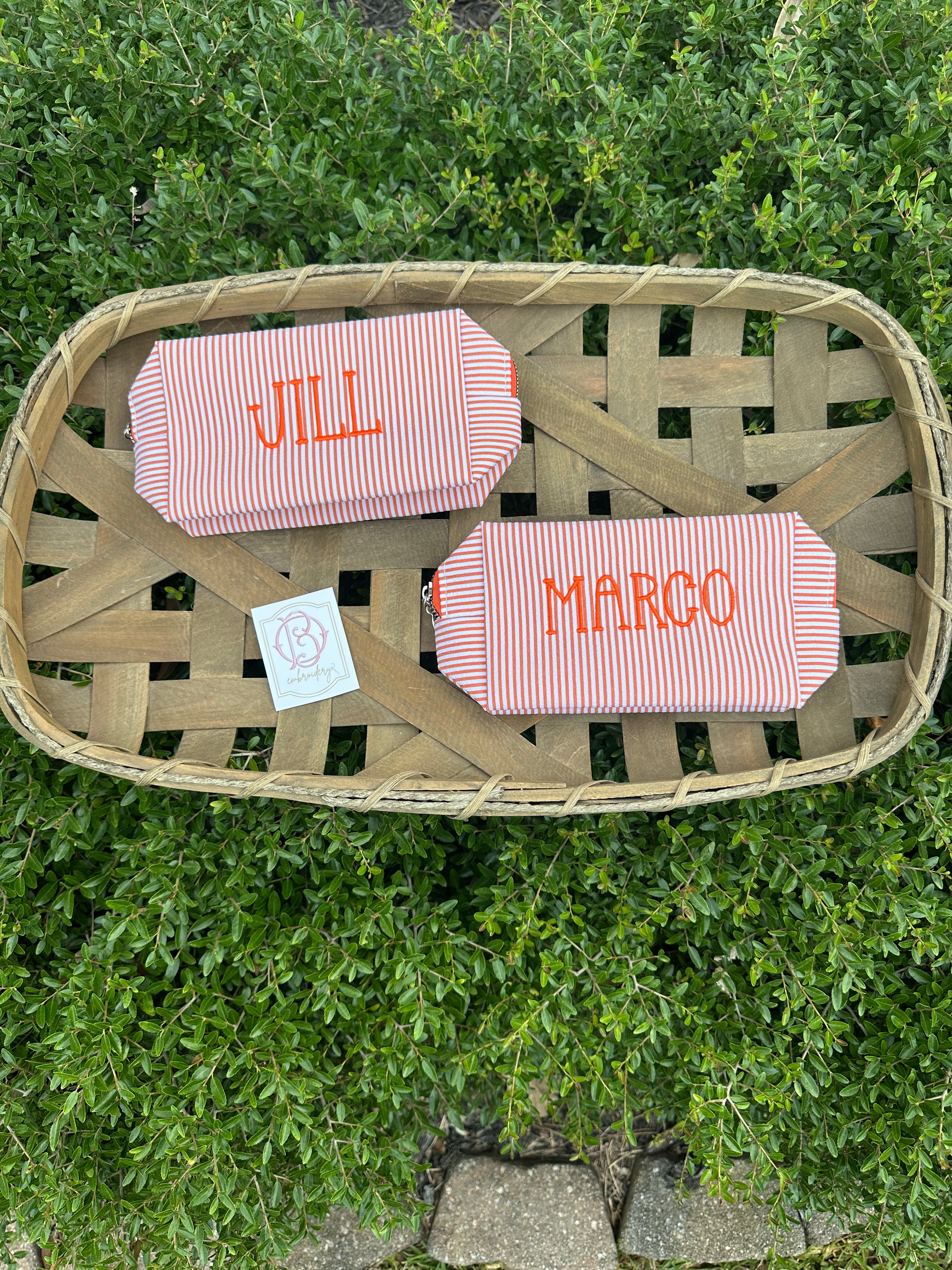 Personalized Embroidered Striped Pouch