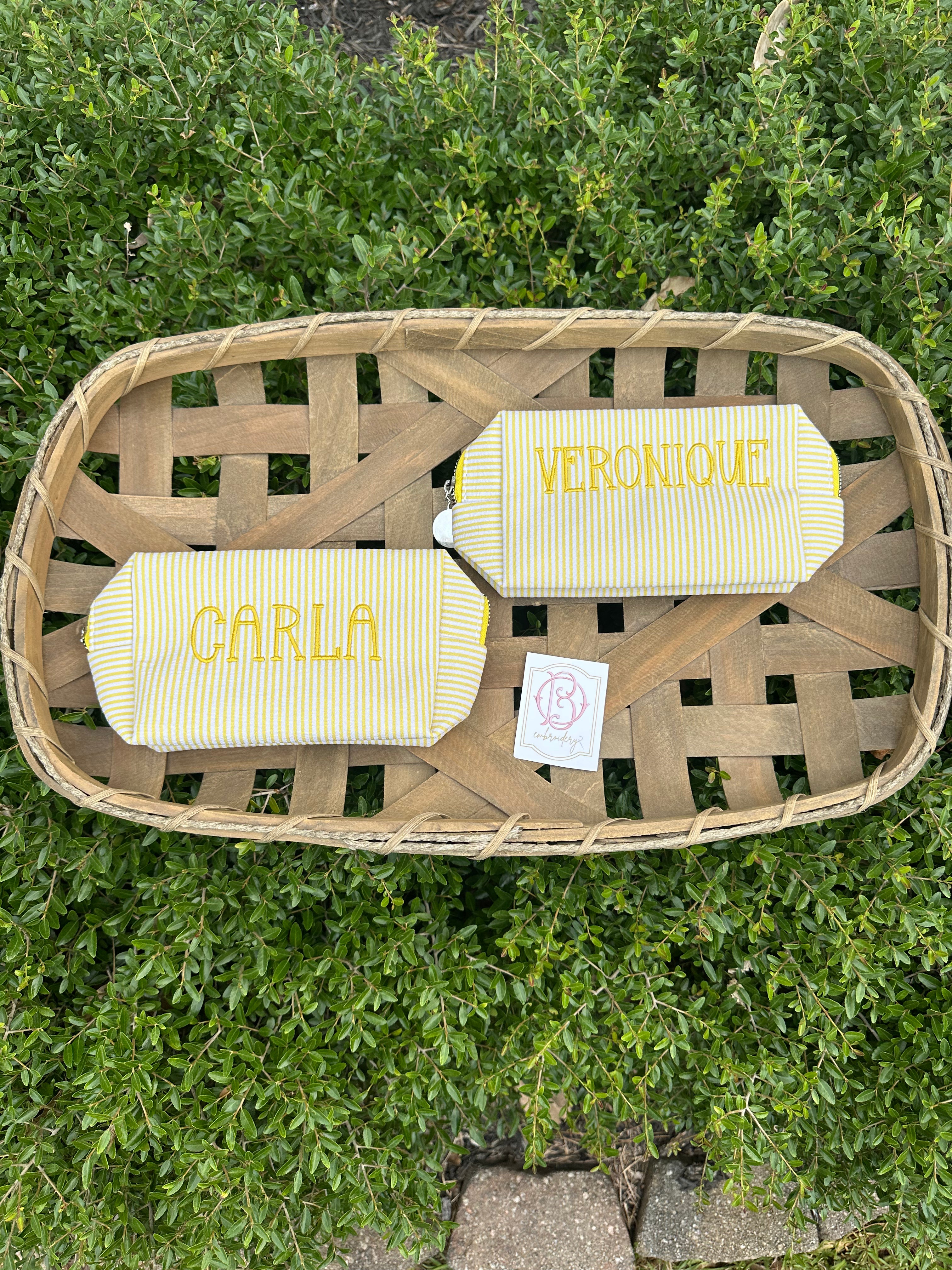 Personalized Embroidered Striped Pouch
