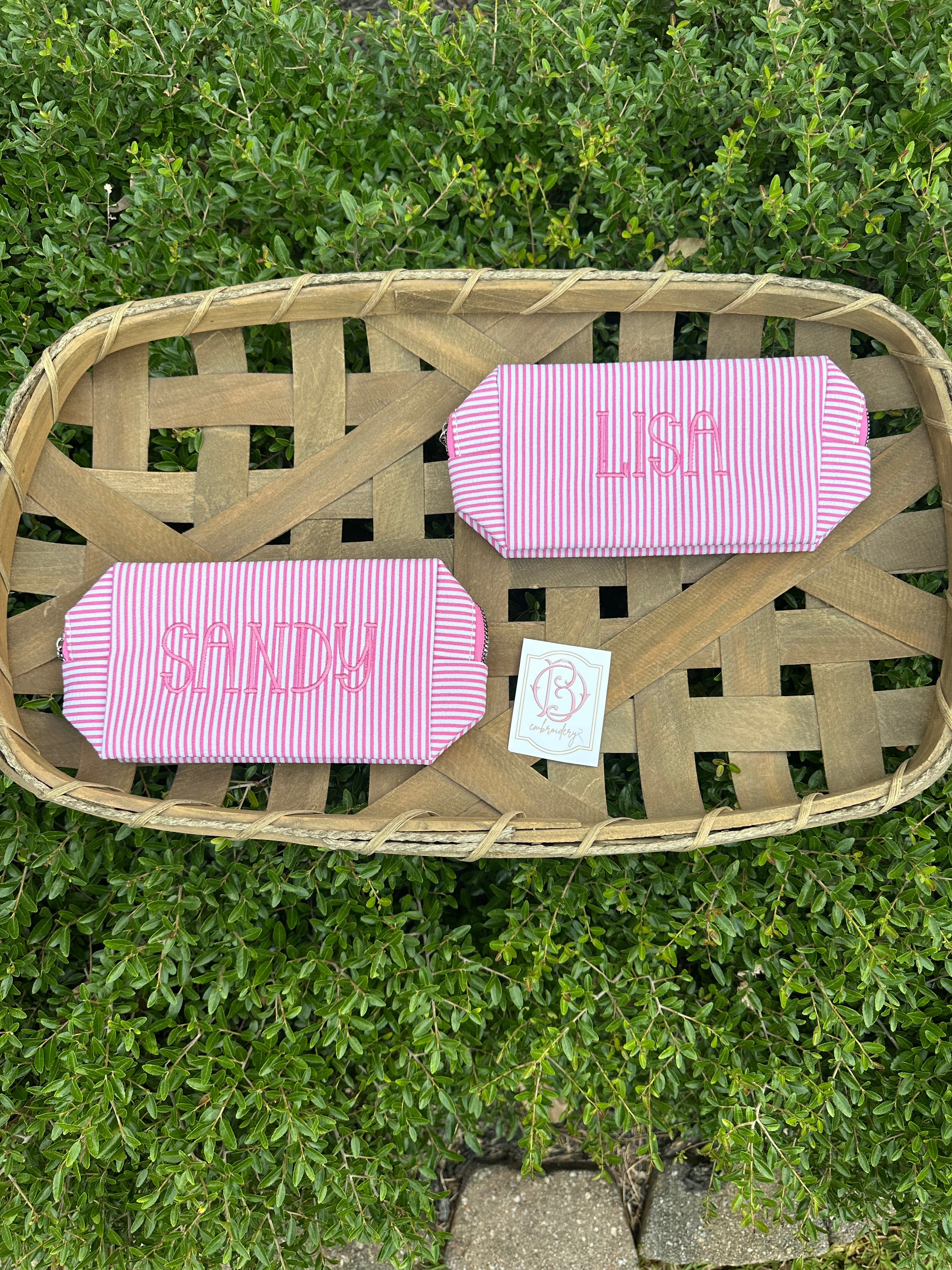 Personalized Embroidered Striped Pouch