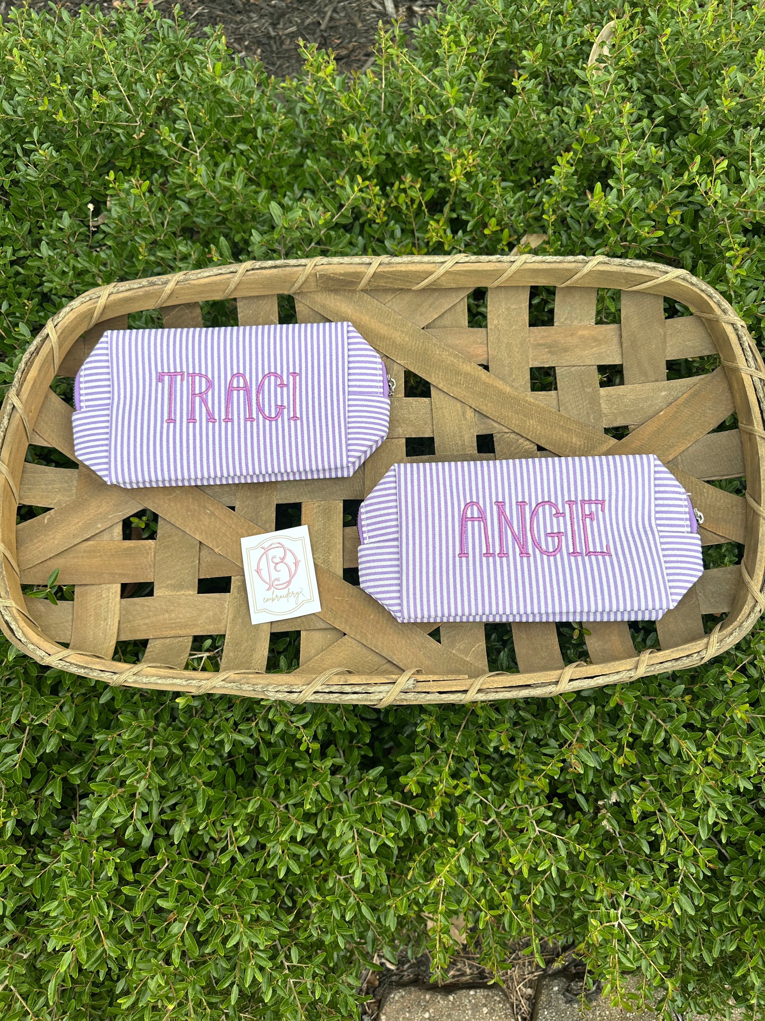 Personalized Embroidered Striped Pouch