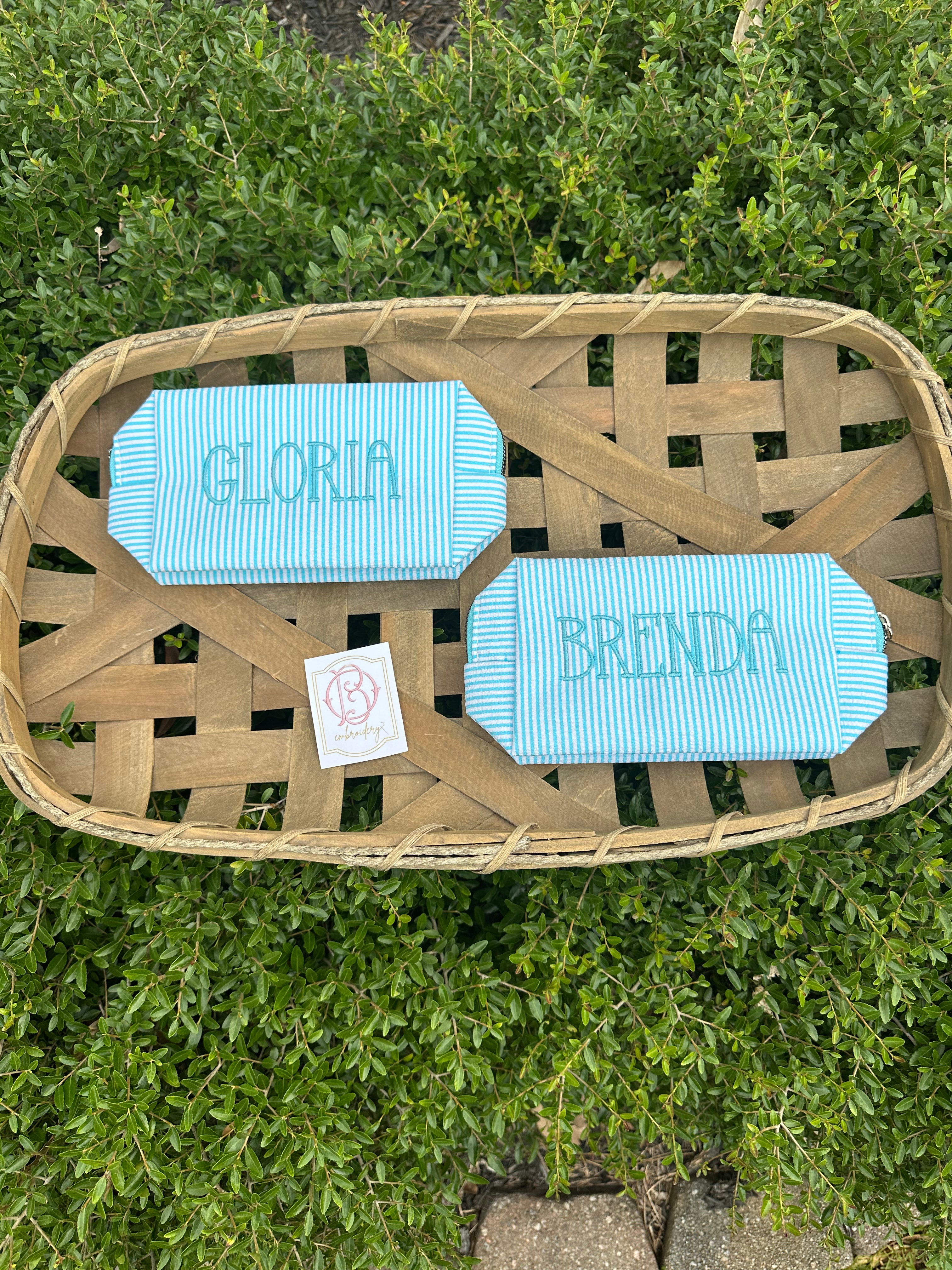 Personalized Embroidered Striped Pouch